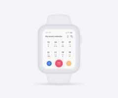 Smartwatch calendar planner app concept, Activity calendar clock UI UX, Wristwatch calendar schedule agenda annual planning meeting application, Calendar events, Appointment, Event fitness, Vector