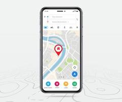 Mobile map gps, Smartphone map application and red pinpoint on screen, App search map navigation, isolated on line maps background, Vector illustration for graphic design