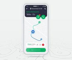 mapa gps navegación ux ui concepto, punto de destino de aplicación de mapa de teléfono inteligente en pantalla, navegación de mapa de búsqueda de aplicación, mapa de tecnología, mapas de navegación de ciudad, conductor de entrega, calle, pista, vector de ubicación