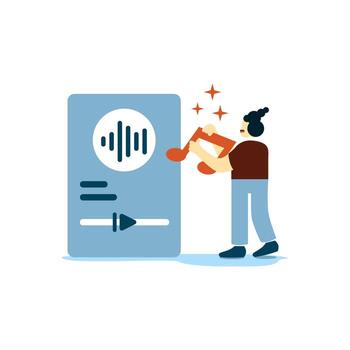 interface audio ui y los diseñadores de ux crean diseños funcionales de interfaz web para sitios web y aplicaciones móviles. concepto de proceso de creación de tramas digitales. ilustración de vector plano naranja y azul