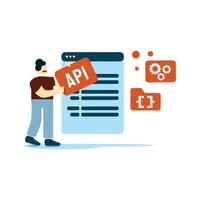 interface api UI and UX designers create functional web interface designs for websites and mobile apps. Concept of digital wireframing process. Orange and blue flat vector illustration