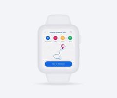 Smartwatch Map GPS navigation app ux ui concept, clock map application, App search map wristwatch, Technology map, City navigate wrist, City street, gps tracking, Location tracker, Vector illustration