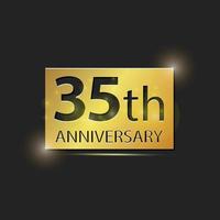 placa cuadrada de oro logotipo elegante celebración de aniversario de 35 años vector