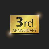 Gold square plate Elegant logo 3rd year anniversary celebration vector