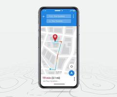 Map GPS navigation, Smartphone map application and destination red pinpoint on screen, App search map navigation, colorful buttons and maps icons, Vector illustration for graphic design