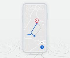 mapa gps navegación ux ui concepto, punto de destino de aplicación de mapa de teléfono inteligente en pantalla, navegación de mapa de búsqueda de aplicación, mapa de tecnología, mapas de navegación de ciudad, conductor de entrega, calle, pista, vector de ubicación