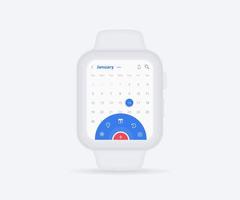 Smartwatch calendar planner app concept, Activity calendar clock UI UX, Wristwatch calendar schedule agenda annual planning meeting application, Calendar events, Appointment, Event fitness, Vector