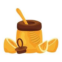 Honey jar and dipper with lemon pieces vector