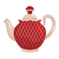 Porcelain teapot in red color, vector illustration