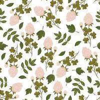 Seamless pattern with clover and green leaves white background. vector