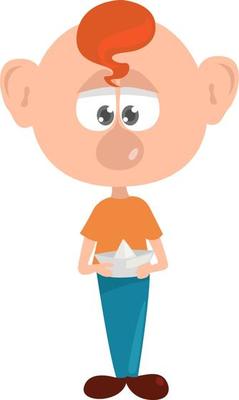 Boy with a paper ship ,illustration,vector on white background