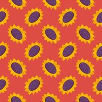 Yellow sunflower ,seamless pattern on red background. vector