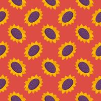 Yellow sunflower ,seamless pattern on red background. vector