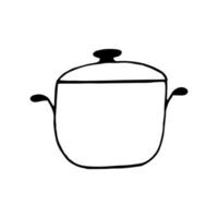 saucepan with lid hand drawn in doodle style. icon, sticker. scandinavian, simple, minimalism monochrome vector