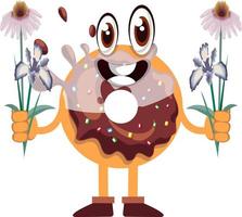 Donut with flowers, illustration, vector on white background.