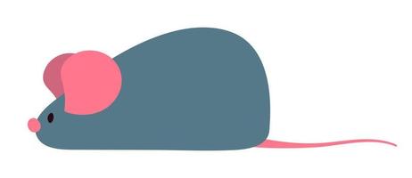 Gray mouse with a pink tail. Simple vector illustration isolated on white background.