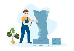 a Sculptor is Carving Sculpture to Form a Work and Will be on Display in the Museum on Flat Cartoon Hand Drawn Templates Illustration vector