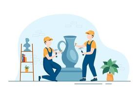 a Sculptor is Carving Sculpture to Form a Work and Will be on Display in the Museum on Flat Cartoon Hand Drawn Templates Illustration vector