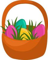 Easter basket with eggs, illustration, vector on white background