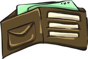 Wallet full with money, illustration, vector on white background.
