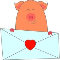 Piggy holding a letter, illustration, vector on white background.