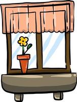 ventana con flor en jarrón , ilustración, vector sobre fondo blanco