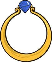 Ring with blue stone, illustration, vector on white background.