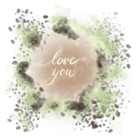 Greeting frame with abstract fluid stains and splashes and lettering inside png