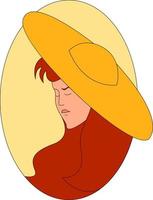 Chica con sombrero amarillo, ilustración, vector sobre fondo blanco.