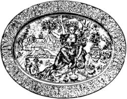 plato de palissy de la belle jardiniere, grabado antiguo. vector