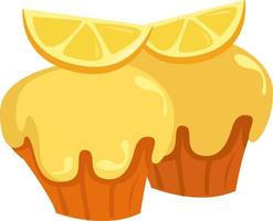 Lemon cupcakes, illustration, vector on white background.