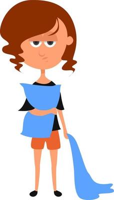 Girl with pillow, illustration, vector on white background