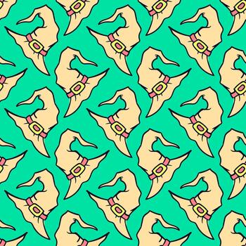 sombrero de mago, patrones sin fisuras sobre fondo verde. vector