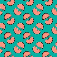 Cracked egg in half,seamless pattern on dark green background. vector