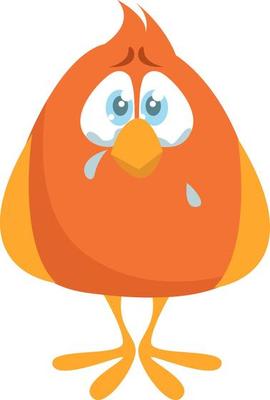 Sad little bird,illustration,vector on white background