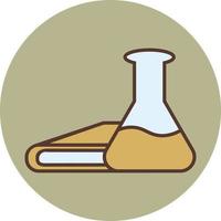 Chemistry bottle with book, illustration, vector on a white background.