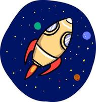 Rocket in space, illustration, vector on white background.