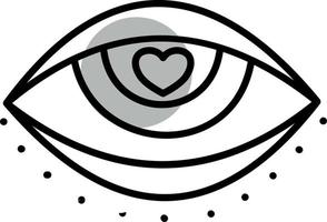 Eye with heart, illustration, vector on a white background.