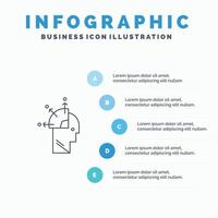 User Man Mind Programming Art Line icon with 5 steps presentation infographics Background vector