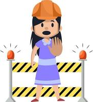 chica en una construcción de trabajo, ilustración, vector sobre fondo blanco.