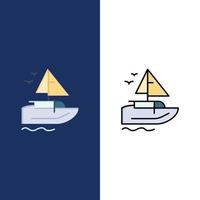 Boat Ship Transport Vessel  Icons Flat and Line Filled Icon Set Vector Blue Background