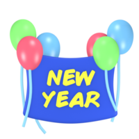 3d rendering cute new year party icon New Year banner png
