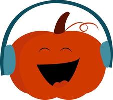 Pumpkin with headphones, illustration, vector on white background.