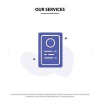 Our Services Assignment Job Application Test Solid Glyph Icon Web card Template vector