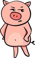 Angry little piggy, illustration, vector on white background.