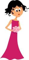 Bridesmaid in pink dress, illustration, vector on white background