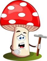 Mushroom with hammer, illustration, vector on white background.