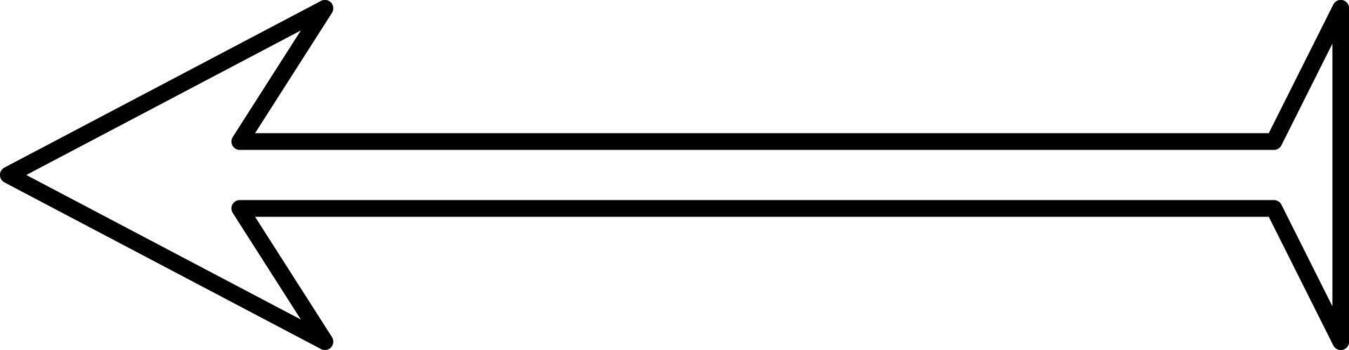 Small simple white arrow with a tail and black outline pointing to the left, illustration, vector on white background.