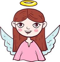 Angel with brown hair, illustration, vector on white background.