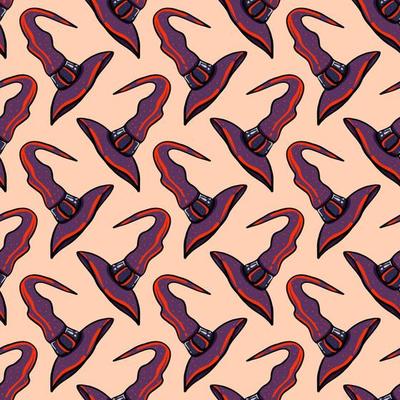 Purple hat, seamless pattern on pink background.
